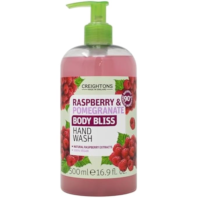 CREIGHTONS BODY BLISS RASPBERRY AND POMEGRANATE HAND WASH (500 ML) - REVITALISE YOUR SENSES AND BOOST YOUR ENERGY WITH JUICY EXTRACTS OF RASPBERRY & POMEGRANATE, VEGAN FRIENDLY & CRUELTY FREE - Image 1